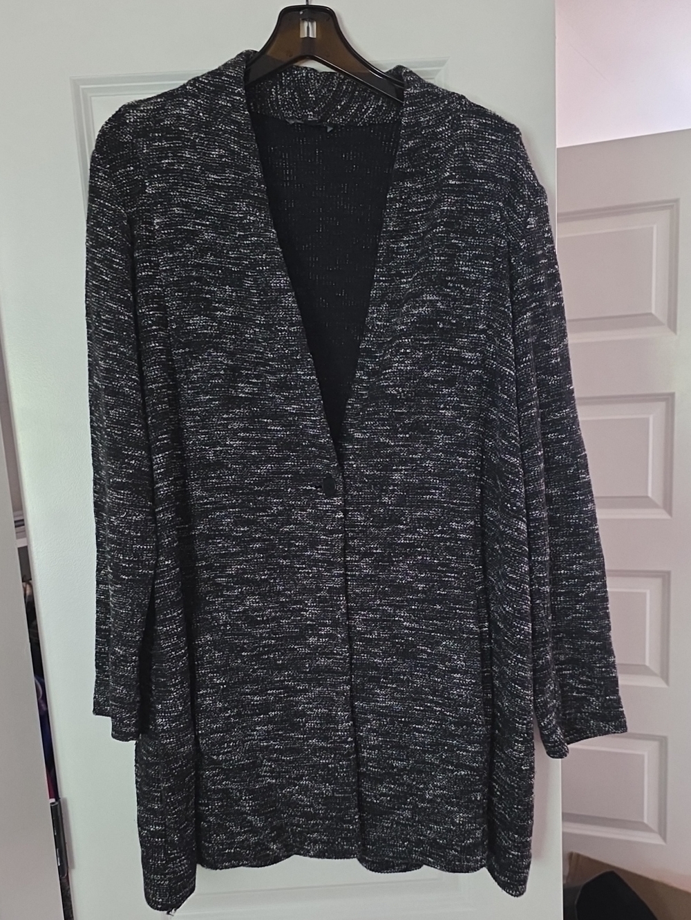 Eileen Fisher Black Marled Open-Front Longline Cardigan. Perfect For Layering XL